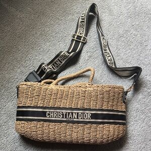 **DUPE**Christian Dior Woven Straw Bag with Black/Navy Accents